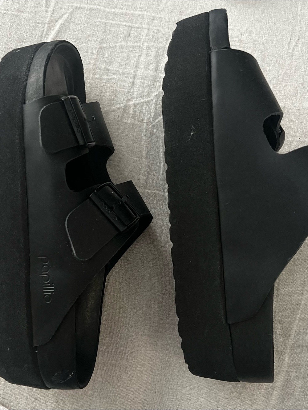 Birkenstock Papillio Exquisite Black Leather Double Buckle Platform - Picture 3 of 12